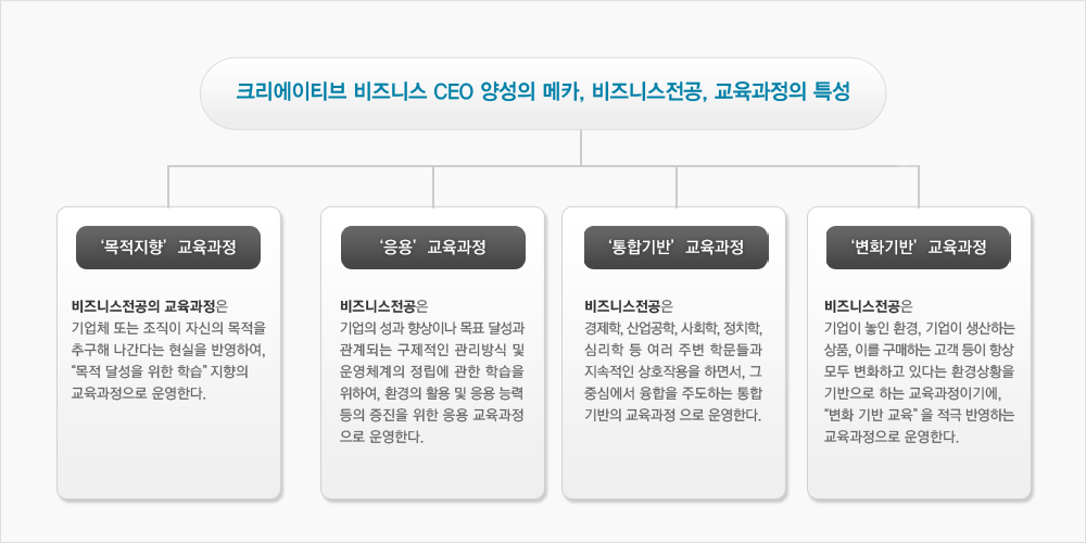 크리에이티브 비즈니스 CEO 양성의 메카, 비즈니스전공, 교육과정의 특성 다이어그램