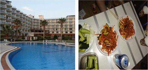 호텔수영장에 야경